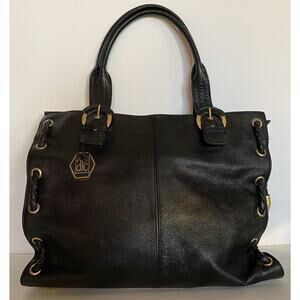 APC Large Blk Pebbled Leather Satchel Braided Accents Gold Hdwe Zip, Slip Pkts